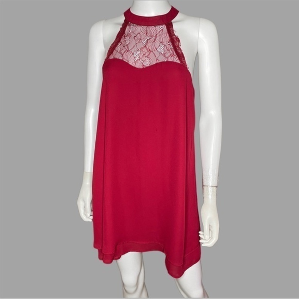 Lulu’s Red Lace Halter Flare Mini Dress‎